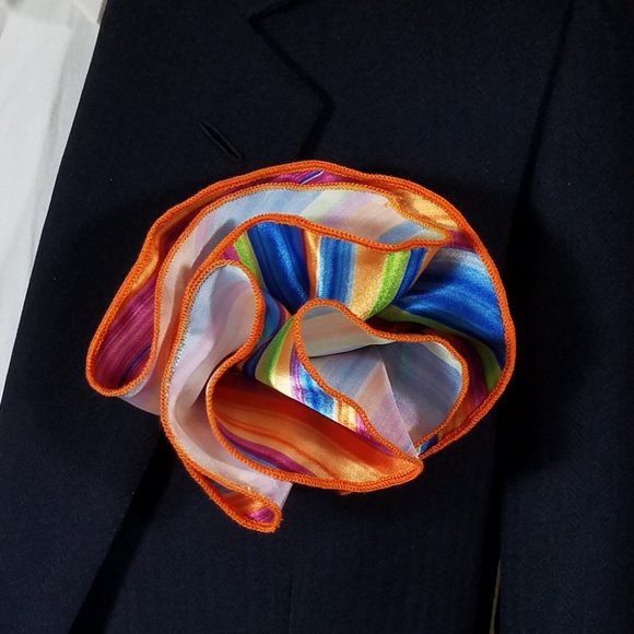 NEW 2-in-1 Round Pouf Pocket Square - Bright Candy Stripe - Picture 2 of 4